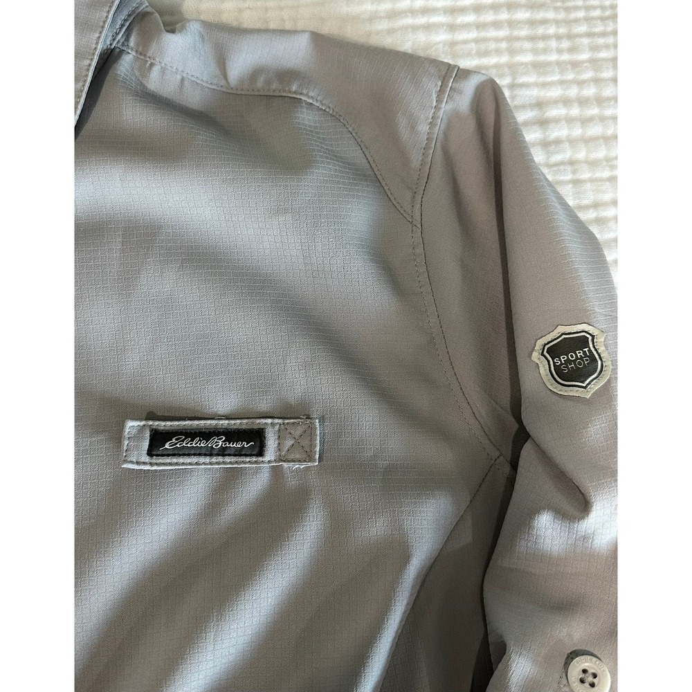 Eddie Bauer Sport Shop Womens XL Shirt Gray Long Sleeve Button Up Top